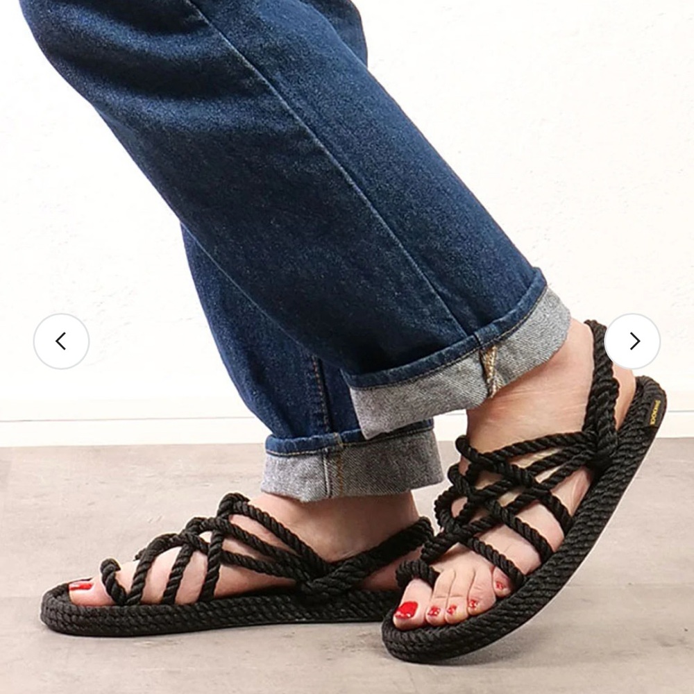 Boho nomad Mykonos black platform rope sandals espadrilles 6.5 resort wear beach